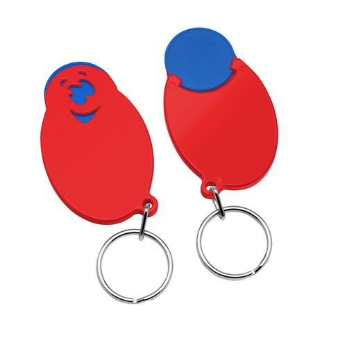 Chiphouder met winkelwagenmuntje 1€ "gezicht" Chiphouder met winkelwagenmuntje 1€ "gezicht"