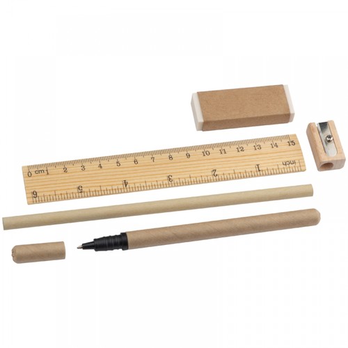 Writing set with ruler, eraser, sharpener, pencil and rollerball Writing set with ruler, eraser, sharpener, pencil and rollerball