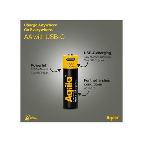 Lot de 4 piles rechargeables AA Aqiila USB-C 2000 mAh Lot de 4 piles rechargeables AA Aqiila USB-C 2000 mAh