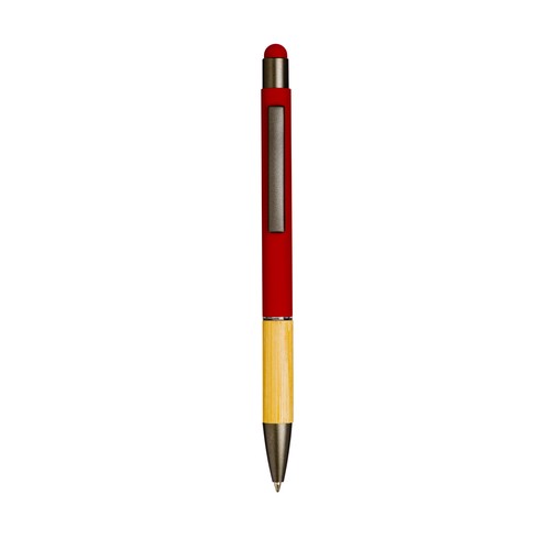 Penna a scatto in alluminio gommato con impugnatura in bambù e gommino touch Penna a scatto in alluminio gommato con impugnatura in bambù e gommino touch