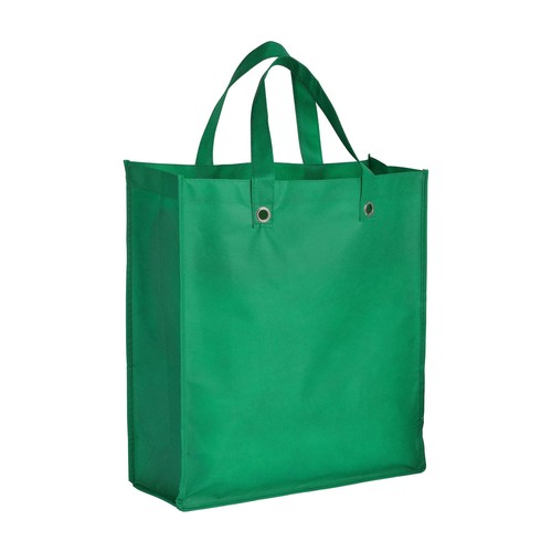 Stitched 80 g/m2 non-woven fabric foldable shopping bag with gusset and short handles