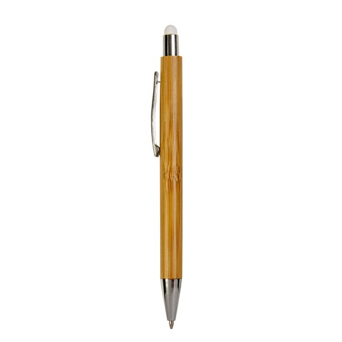 Bamboo barrel push ball pen with colored touch point and chrome tip Bamboo barrel push ball pen with colored touch point and chrome tip