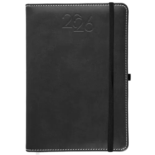 Agenda journalier 2026, couverture rigide en PU thermocollé avec piqûres sur les bords