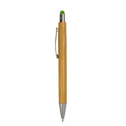 Bamboo barrel push ball pen with colored touch point and chrome tip Bamboo barrel push ball pen with colored touch point and chrome tip