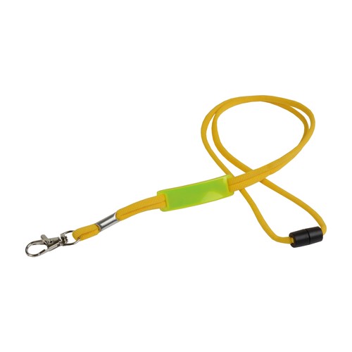 Badge/key string lanyard with customisable insert and choke-proof release clasp
