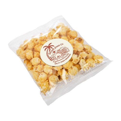 Square bag of salted popcorn