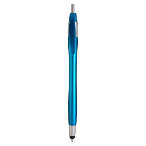 Penna a scatto in plastica con gommino per touch screen Penna a scatto in plastica con gommino per touch screen