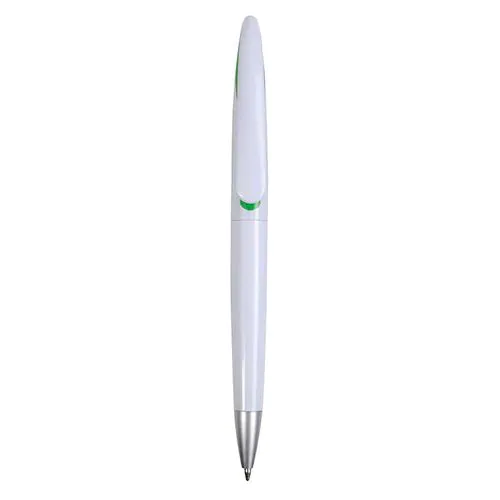 Penna a scatto in plastica con fusto bianco e clip curva con interno colorato, refill jumb Penna a scatto in plastica con fusto bianco e clip curva con interno colorato, refill jumb