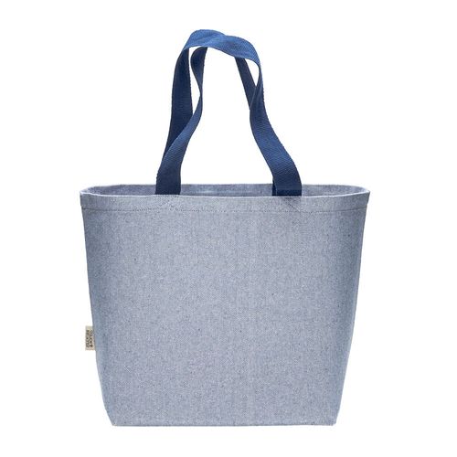 Recycled cotton bag 340 g/m2 with melange effect. Long colored handles and gusset Recycled cotton bag 340 g/m2 with melange effect. Long colored handles and gusset