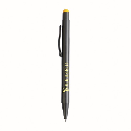 Aluminum push button ball pen with colored touch screen and laser engraved logo Aluminum push button ball pen with colored touch screen and laser engraved logo