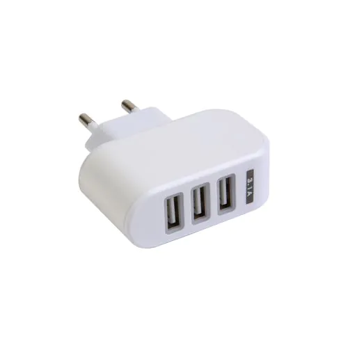 Caricatore multi-porta USB da parete ,in plastica con tre ingressi Caricatore multi-porta USB da parete ,in plastica con tre ingressi