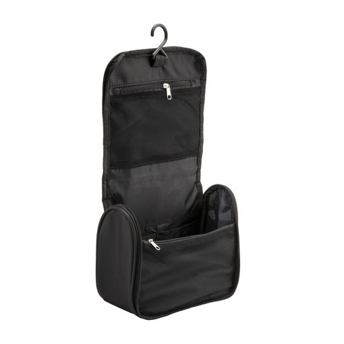 Microfiber beauty case with zipper, large inside pockets, hook and handle