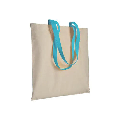 220 g/m2 natural cotton shopping bag with coloured long handles 220 g/m2 natural cotton shopping bag with coloured long handles