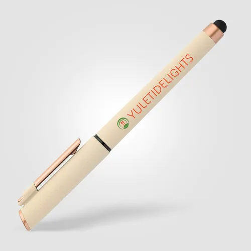 Penna gel York con gommino touch-screen in plastica riciclata e dettagli in bronzo