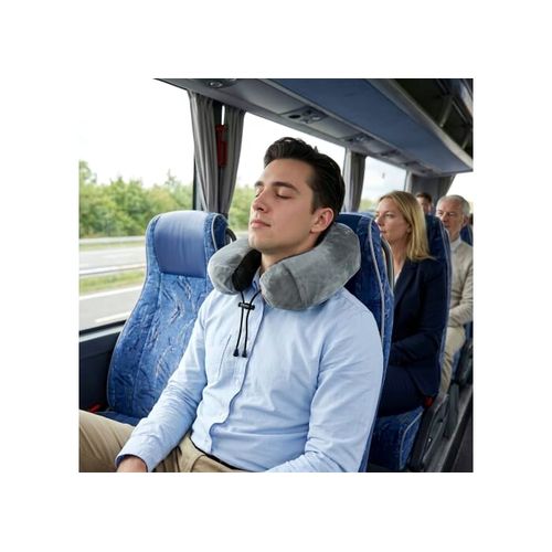 Contoured memory foam travel pillow with EVA case