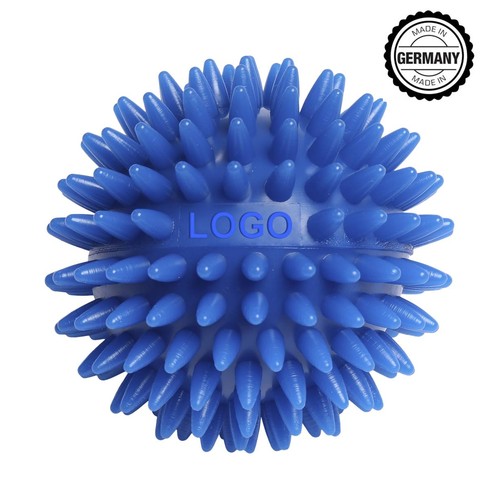 Balle de massage hérisson avec gaufrage rectangulaire (78 mm, bleu), "Made in Germany"