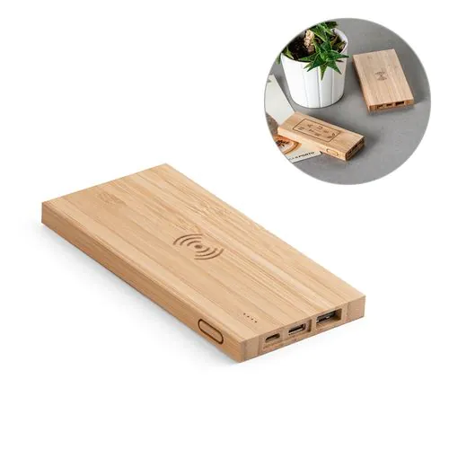 FITCH. Power bank da 5'000 mAh con caricatore wireless da 5W in bambù