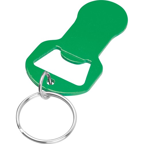Recycled aluminum keychain with shopping cart release and bottle opener OLIVER