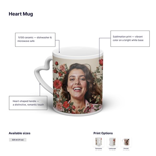 Mug Anse Cœur Personnalisé – Céramique Blanche, sur Commande Mug Anse Cœur Personnalisé – Céramique Blanche, sur Commande