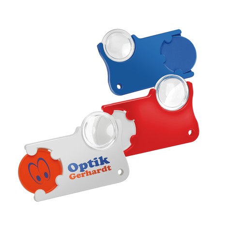 Chip holder with 1€ chip and magnifier Chip holder with 1€ chip and magnifier