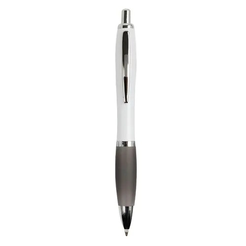 Penna a scatto in plastica ABS, con fusto bianco, impugnatura colorata gommata Penna a scatto in plastica ABS, con fusto bianco, impugnatura colorata gommata