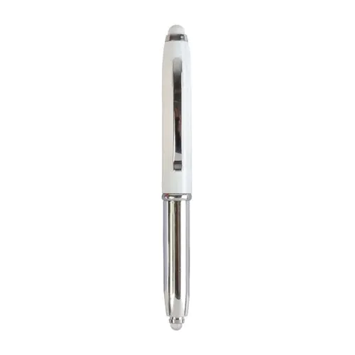 Mini penna in plastica color argento, con cappuccio e clip in metallo, con luce Mini penna in plastica color argento, con cappuccio e clip in metallo, con luce
