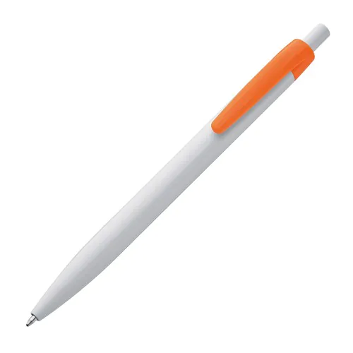 White plastic ball pen with coloured clip White plastic ball pen with coloured clip