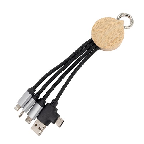 4-in-1 cable with elighted logo in a wooden casing