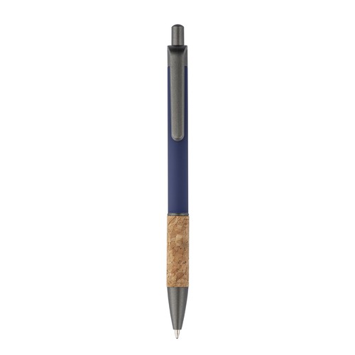 Aluminum pen with cork handle, burnished clip, top and tip