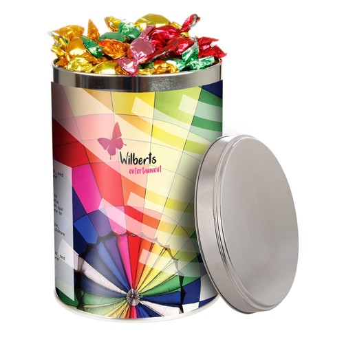 Large tin 1.3 liters, filled with candy