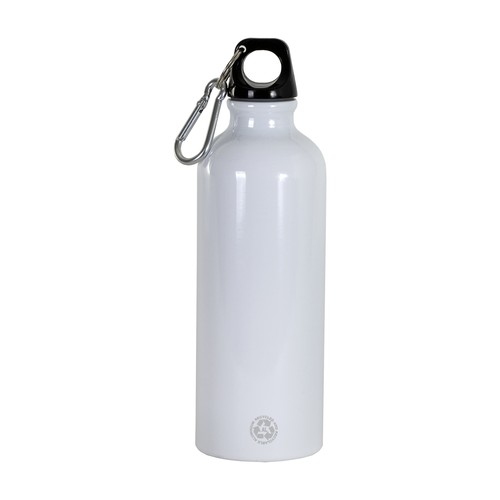 Botella de aluminio reciclado (500 ml), con tapón de plástico y mosquetón Botella de aluminio reciclado (500 ml), con tapón de plástico y mosquetón