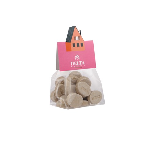 Block bag with header card in your own shape and 50 grams of candy