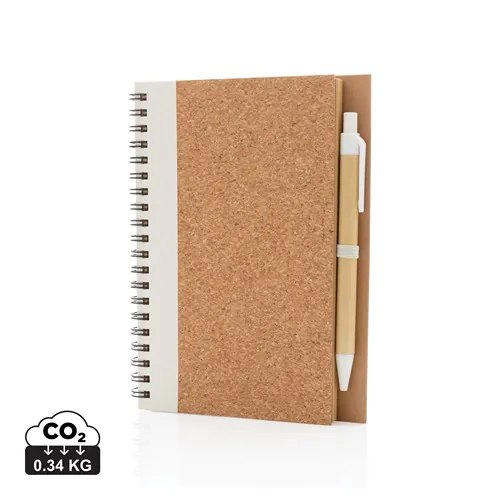 Cahier à spirales en liège avec stylo Cahier à spirales en liège avec stylo