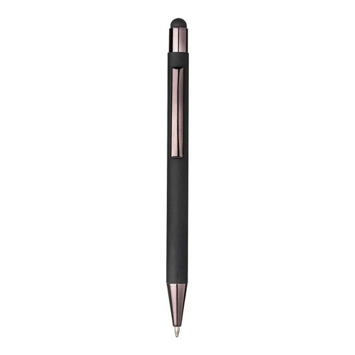 Penna a scatto in alluminio gommato. Clip e particolari metallizzati in tinta