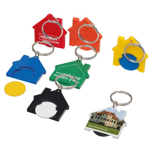 Chiphouder met winkelwagenmuntje 1€ "huis" Chiphouder met winkelwagenmuntje 1€ "huis"