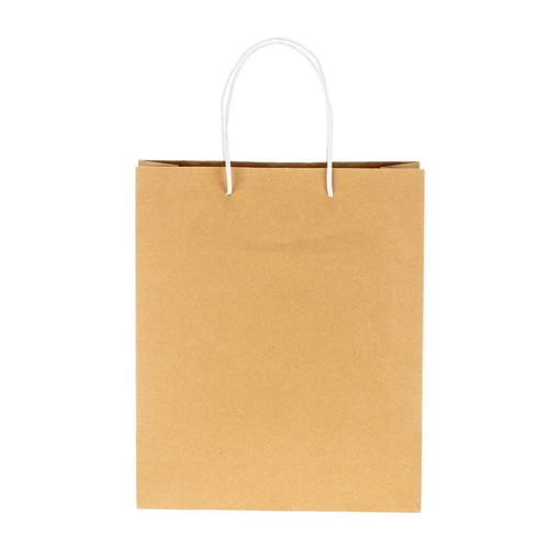 150 g/m2 natural recycled paper bag with gusset and short colored handles