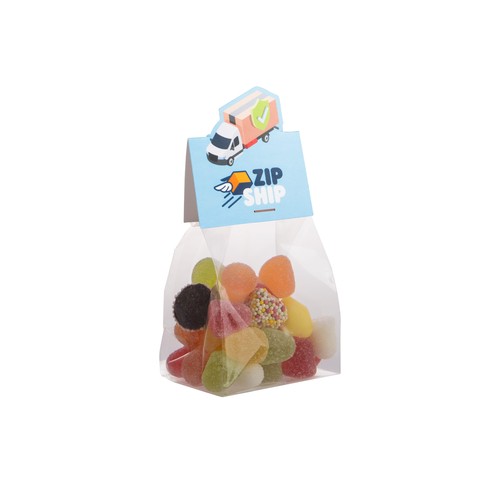 Blokzakje met kopkaartje in eigen vorm en 100 gram snoep