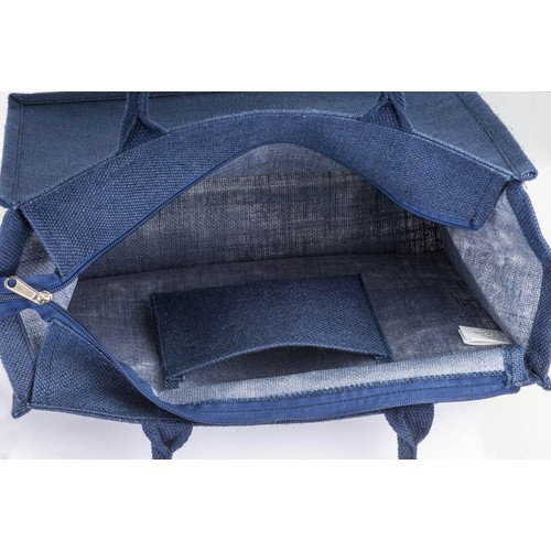 Borsa in juta con manici in cotone. Dotata di chiusura a zip Borsa in juta con manici in cotone. Dotata di chiusura a zip