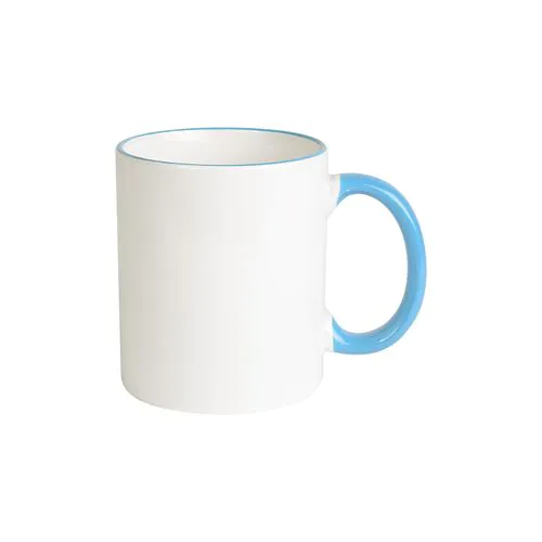 White grade A ceramic mug with coloured handle and edge, For dishwashers White grade A ceramic mug with coloured handle and edge, For dishwashers