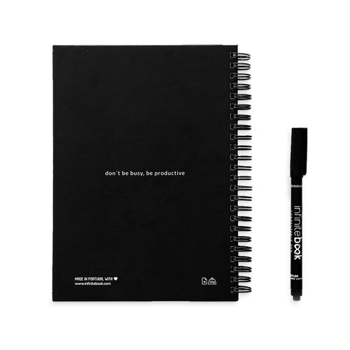 STARTER KIT INFINITE PLANNER A5. Il set include un "Infinity Diary", un kit di pulizia, un pennarello e un porta pennarello