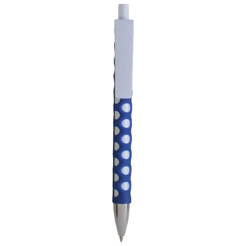 Plastic snap pen with white barrel, clip and button