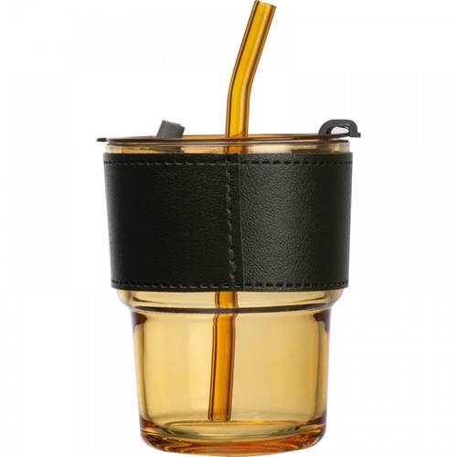 Coloured drinking glass with glass straw 400 ml