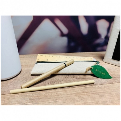 Writing set with ruler, eraser, sharpener, pencil and rollerball