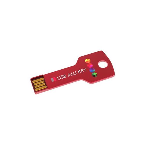USB Stick Alu Key (Rood, 64GB 2.0, Bedrukking in full colour voorzijde)