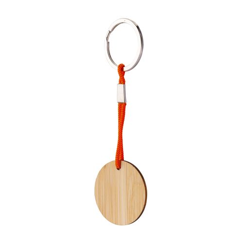 Bamboo keychain with cord and metal ring
