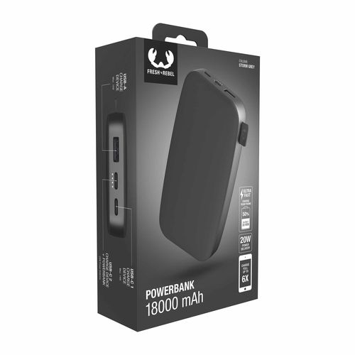 Fresh 'n Rebel Powerbank 18000 mAh USB-C Storm Grey Fresh 'n Rebel Powerbank 18000 mAh USB-C Storm Grey