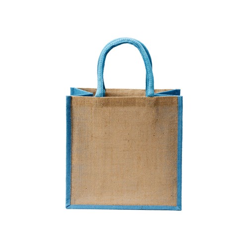 Mini tote bag en toile de jute avec anses et inserts colorés