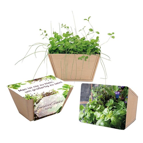 Mini-jardinière bois avec graines - Mélange d'herbes aromatiques Mini-jardinière bois avec graines - Mélange d'herbes aromatiques