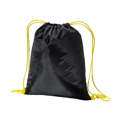 210T black polyester backpack with choke closure and colored cords 210T black polyester backpack with choke closure and colored cords