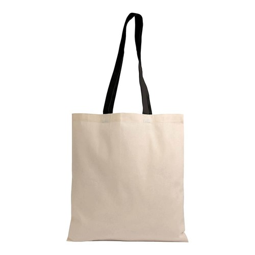 135 g/m2 natural cotton shopping bag with coloured long handles